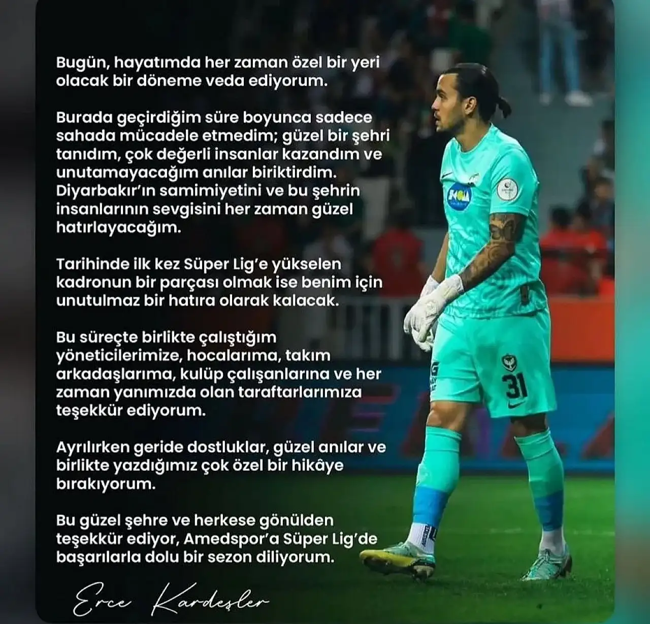 Amedspor'un kaptanı Erce Kardeşler'den duygusal veda mesajı