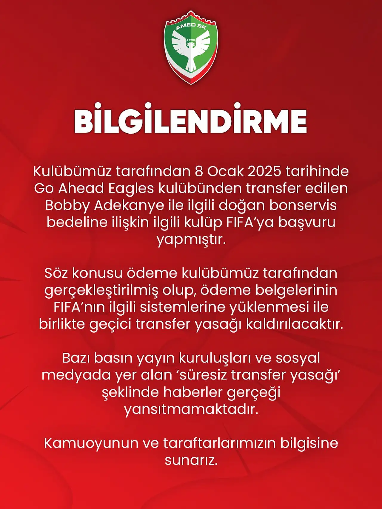 YASAK KALKTI! Amedspor'da transfer yolu açıldı