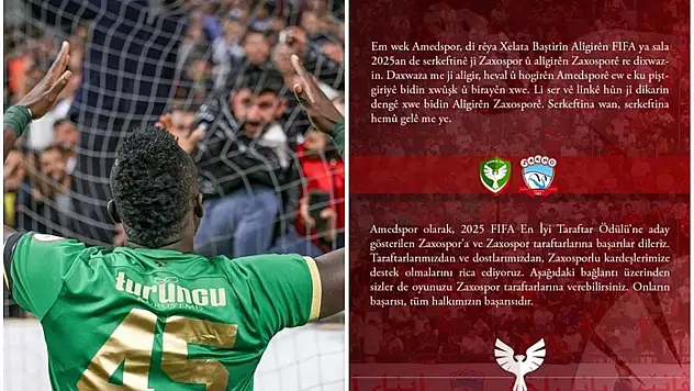 Amedspor'dan Zaxospor'a FIFA taraftar ödülü desteği